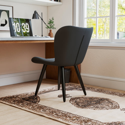 Set of 2 Modern PU Leather Dining Chairs, Armless Faux Leather Side Chairs with Metal Legs