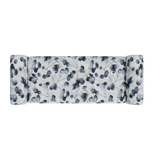 Traditional Rolled Arm Storage Bench Ottoman with Pewter Nailhead Trim in Black Floral with Dark Brown Solid Wood Legs