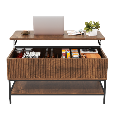 39.4 Inch Farmhouse Lift Top Coffee Table with Storage, Rustic Brown