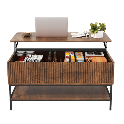 39.4 Inch Farmhouse Lift Top Coffee Table with Storage, Rustic Brown