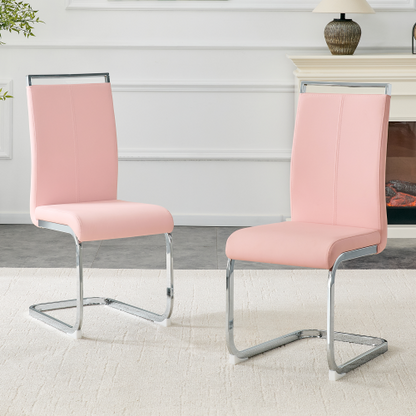 PU Upholstered Dining Chairs with Arched Metal Legs, Set of 2, Pink/Silver