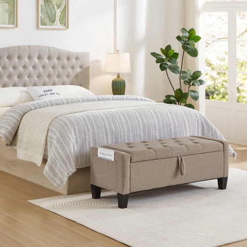Ottoman with Storage, Storage Ottoman Bench with Safety Hinge 350 lbs Weight, Upholstered Entryway Bench with Seating for Bedroom, Living Room - LINEN