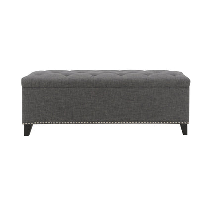 47.5inch  Storage Ottoman, Storage Bench with Safety Close Hinge, Linen Button-Tufted Ottoman for Living Room, Entryway, Hallway, Foot Rest, Support 500lbs - Dark Grey