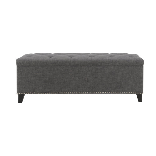 47.5inch  Storage Ottoman, Storage Bench with Safety Close Hinge, Linen Button-Tufted Ottoman for Living Room, Entryway, Hallway, Foot Rest, Support 500lbs - Dark Grey