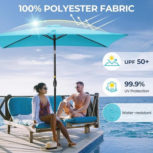6.5 x 10 ft Turquoise Rectangular Patio Umbrella with Crank, Tilt, Polyester UV-Resistant Canopy for Pool, Backyard & Patio (Without base)