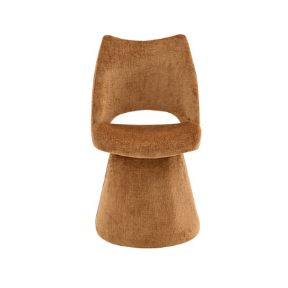 Single Brown Chenille 360° Swivel Hollow Back Accent Chair, Heavy-Duty Metal Base Ergonomic Vanity Chair