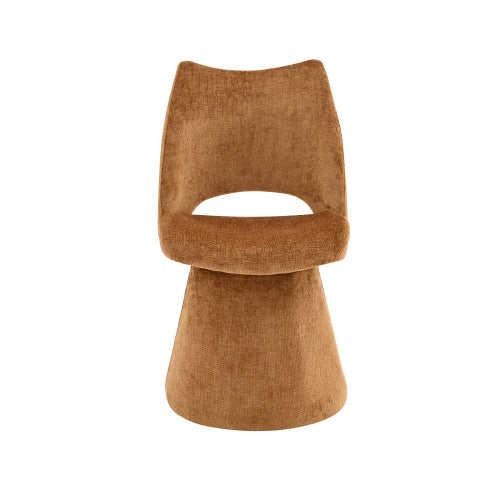 Single Brown Chenille 360° Swivel Hollow Back Accent Chair, Heavy-Duty Metal Base Ergonomic Vanity Chair