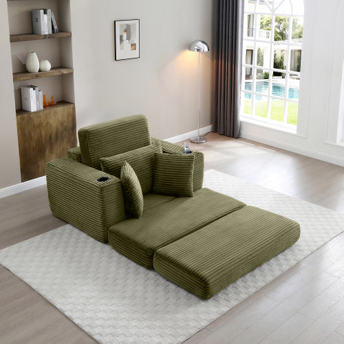 Green Boneless 3-in-1 Corduroy Sofa Bed, Oversized Cloud-Like Chaise