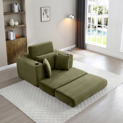 Green Boneless 3-in-1 Corduroy Sofa Bed, Oversized Cloud-Like Chaise