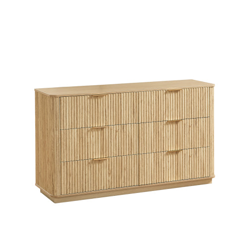 6 Drawers Dresser,55" Wide Modern Chest of Drawers Curved wave Design, Dresser TV Stand, Wood Drawer Organizer for Bedroom, Living Room, Hallway, Walnut,55.12''W x 15.75''D x 31.5''H.