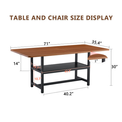 71-Inch Walnut Wood Grain Dining Table with Storage Shelf