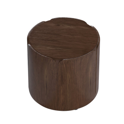 19.29"H Round Outdoor Indoor Side Table, Modern Wood Grain Patio Garden Stool, Sturdy MGO (Magnesium Oxide) Waterproof, No-Assembly Table for Patio, Garden, Backyard, Living Room (Brown)