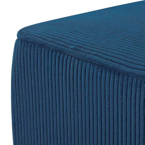 Blue Upholstered Square Ottoman with Corduroy Fabric Design