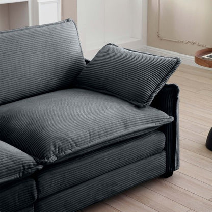 Grey Corduroy Ottoman Footstool, Matching Accessory for 2/3/4 Seater Sofas, Retro Upholstered Footrest