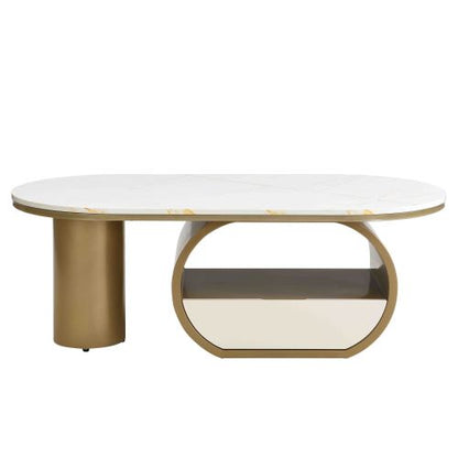 47.24inch  Oval Faux Marble Coffee Table with Drawer