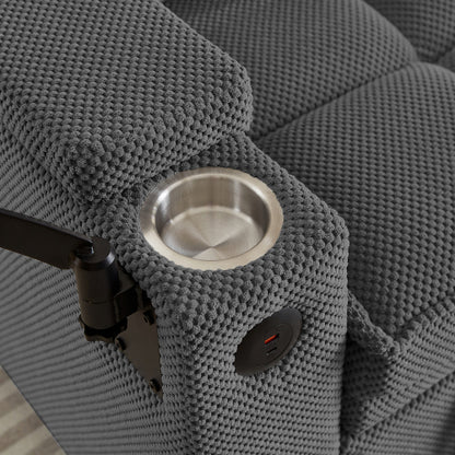 Dark Grey Loveseat Sofa with Storage,USB Ports,Cup Holder & Swivel Table