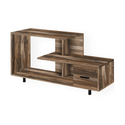 47.25 Inch Medium Brown Wood-Look Art-Deco TV Stand with Right Storage Drawer