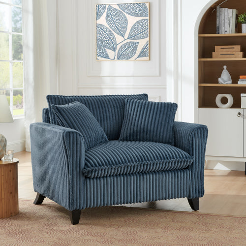Blue Retro Corduroy Ergonomic Lazy Single Sofa Chair with Dual Armrests