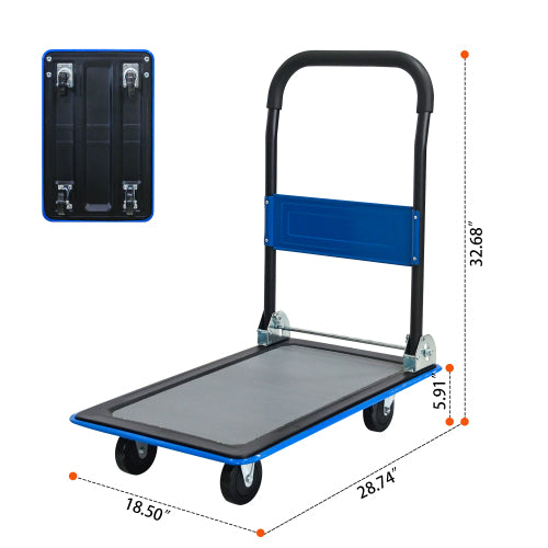 Flatbed Cart, 330lbs Heavy Duty Capacity Platform Hand Truck 360 Degree Swivel Wheels Foldable Push Hand Cart for Loading and Storage