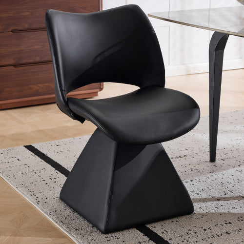Set of 2 Swivel Dining Chairs, Black Faux Leather High Back Kitchen Chairs, Modern Accent