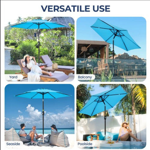 7.5 Feet Blue Market Umbrella with Crank Lift & Tilt. UV-Resistant Canopy for Pool, Backyard & Patio (Without base)