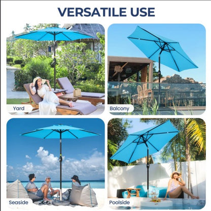 7.5 Feet Blue Market Umbrella with Crank Lift & Tilt. UV-Resistant Canopy for Pool, Backyard & Patio (Without base)