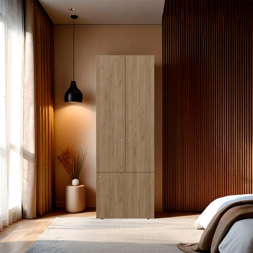 Armoir 66.9" H, 3 Doors, 3 Shelves, Natural Oak / White - Bedroom