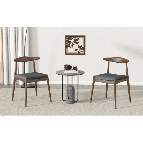 Set of 2 Walnut + Charcoal Retro Rubberwood Dining Chairs, Ergonomic Arched Back TSCA Foam 300lbs Capacity