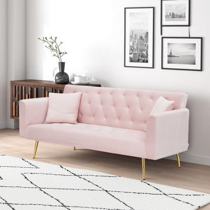 71 Inch American Retro Pink Velvet Convertible Love Seat Sofa Bed for Small Living Room Bedroom Office