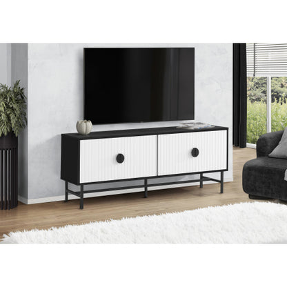 Black and White 60 inch TV Stand with Cabinets and Cable Management