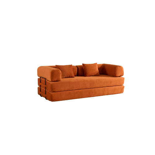 Orange Corduroy Convertible SofaBed with FixedShape Reinforced Metal Frame