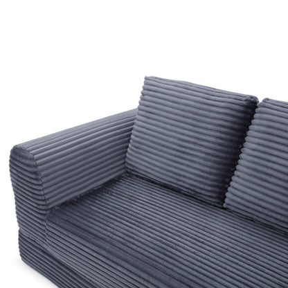 Grey Corduroy Boneless Folding Convertible Sofa-Bed Futon with 2 Pillows, No-Assembly Modular Pull-Out Sleeper Couch