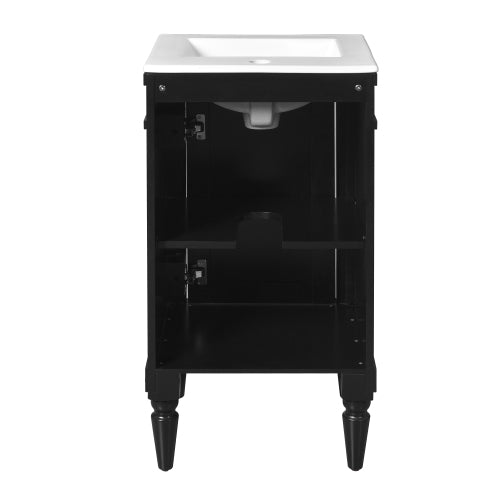 18-Inch Modern Bathroom Vanity with Sink, Modern Bathroom Storage Cabinet with Door, Freestanding Small Space Bathroom Cabinet, Single Sink Cabinet with Adjustable Shelf, Black
