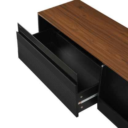 Mid Century Modern 75 Inch TV Stand with Sliding Doors Walnut Console