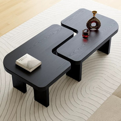 Modern Black Wooden Nesting Coffee Table, 70.86inch  Extendable Splicing Center Table