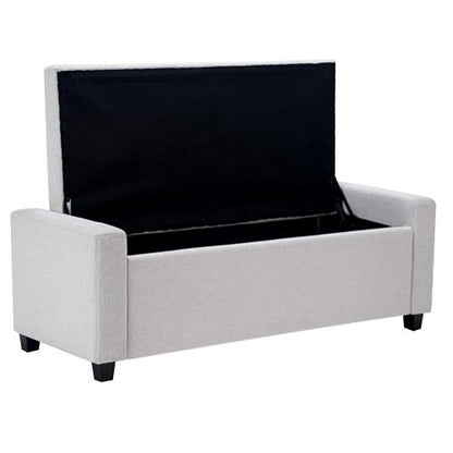 48 inch Beige Faux Linen Tufted Storage Bench, Safety Hinge Armrest Ottoman for Bedroom Entryway Living Room