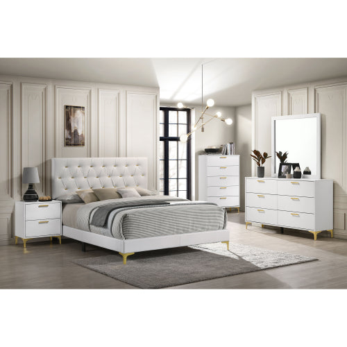 White and Gold 2-Drawer Nightstand, Modern Bedside Table with Gold Metal Accents