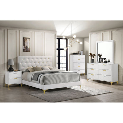White and Gold 2-Drawer Nightstand, Modern Bedside Table with Gold Metal Accents