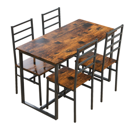 5-Piece Modern Dining Table Set with Metal Frame and MDF Chairs, Industrial Kitchen Furniture Set for 4