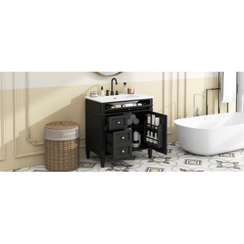 30'' Bathroom Vanity with Top Sink, Modern Bathroom Storage Cabinet with 2 Drawers and a Tip-out Drawer, Single Sink Bathroom Vanity
