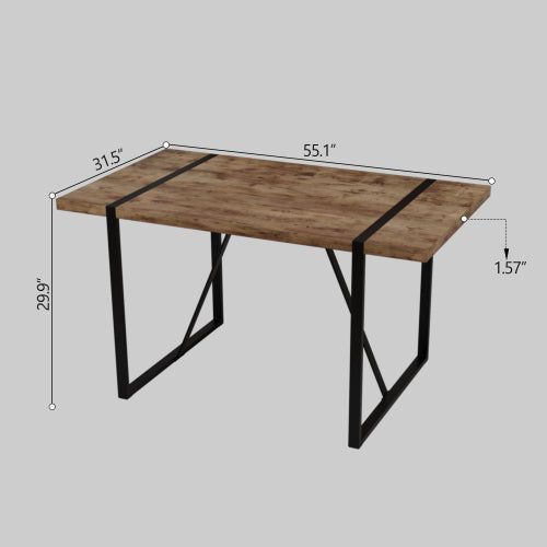 5-Piece Dark Wood & Black Metal Dining Set, Medieval MDF Table with 4 Waterproof Suede Chairs