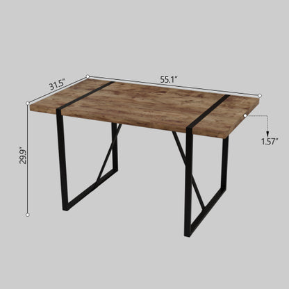 5-Piece Dark Wood & Black Metal Dining Set, Medieval MDF Table with 4 Waterproof Suede Chairs