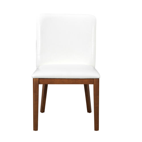 PU Leather Upholstered Rubberwood Dining Chairs, Set of 2, White/Walnut