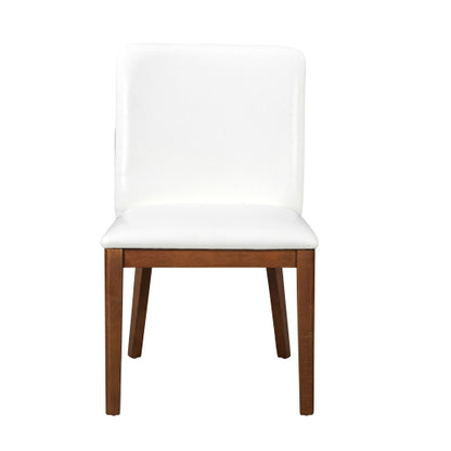 PU Leather Upholstered Rubberwood Dining Chairs, Set of 2, White/Walnut