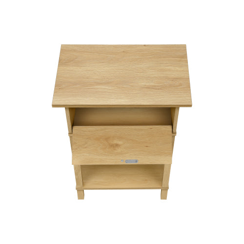 Natural Rattan Accent Table 2 Tier Storage Nightstand with Drawer