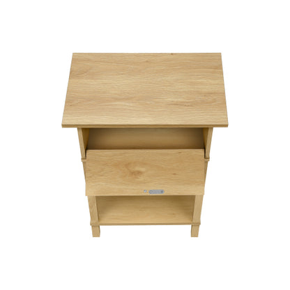 Natural Rattan Accent Table 2 Tier Storage Nightstand with Drawer