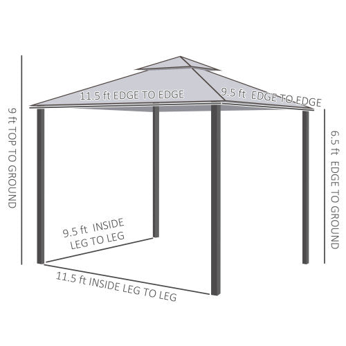 Outsunny 9.6' x 11.6' Patio Gazebo, Outdoor Canopy Shelter with 2-Tier Roof and Netting, Steel Frame for Garden, Lawn, Backyard, and Deck, Taupe
