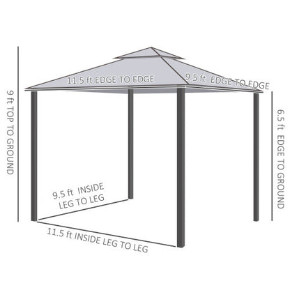 Outsunny 9.6' x 11.6' Patio Gazebo, Outdoor Canopy Shelter with 2-Tier Roof and Netting, Steel Frame for Garden, Lawn, Backyard, and Deck, Taupe