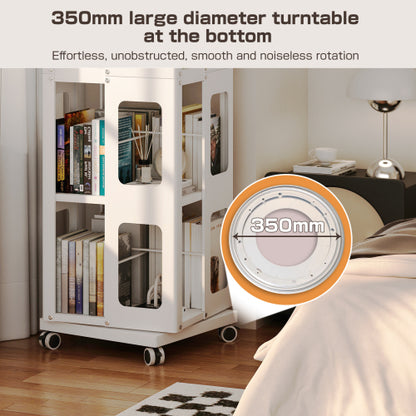 4-Tier Steel Rotating Bookshelf with Wheels White