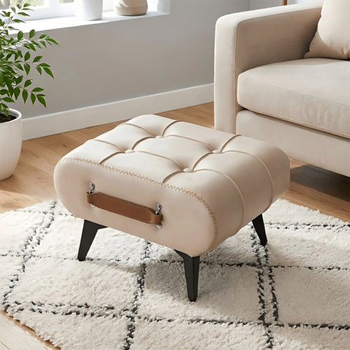 Square Faux Leather Tufted Storage Ottoman with Handles & Metal Legs, Multi-Purpose Footrest for Small Space Homes